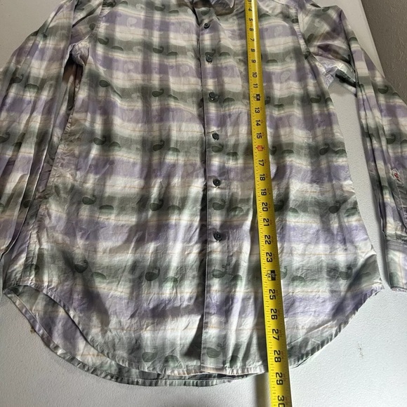 Robert Graham Men's Sz S Long Sleeve White Green Paisley Plaid Button Up Shirt - Picture 6 of 11